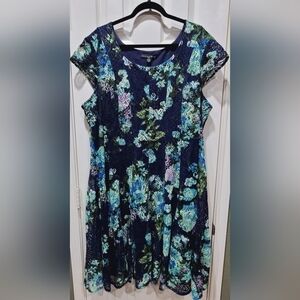 22W Short Sleeve Floral Lace Midi Lined Dress Boho Office Career